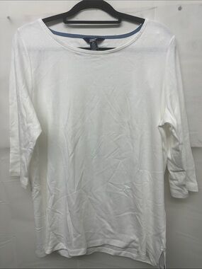 Lands' End White Long Sleeve Boatneck Tee